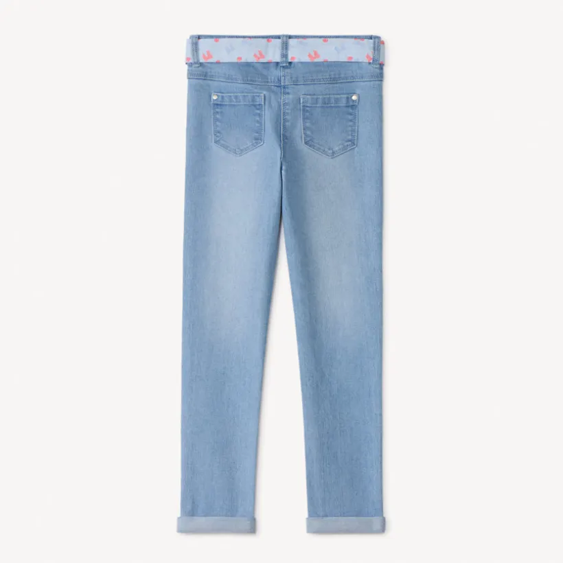 Slim jeans met een gebonden bedrukte riem meisjes
