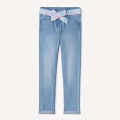 Slim jeans met een gebonden bedrukte riem meisjes