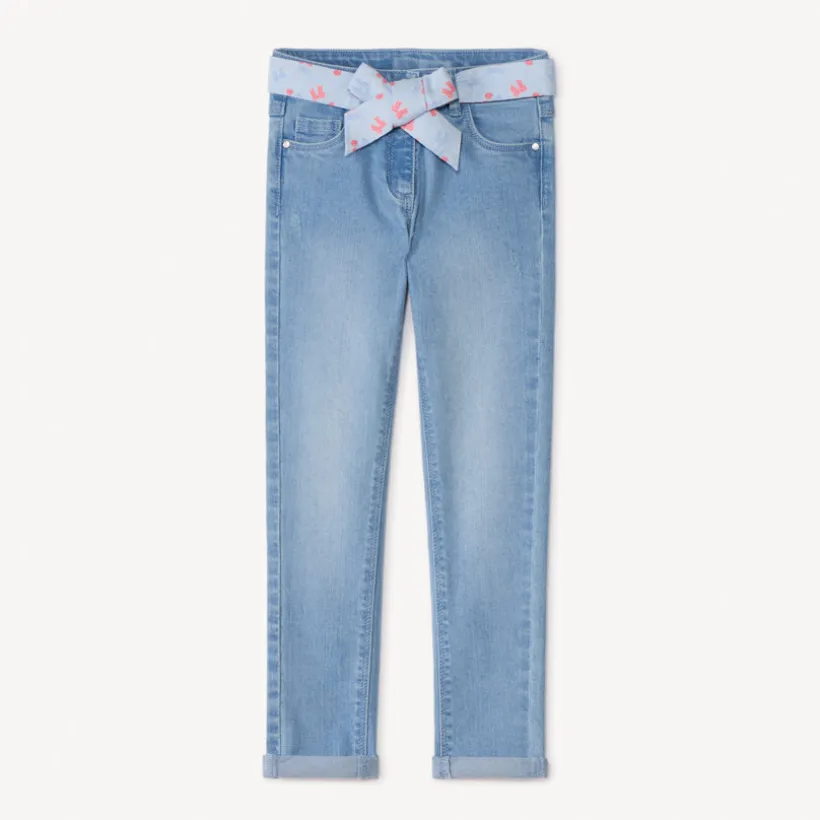 Slim jeans met een gebonden bedrukte riem meisjes