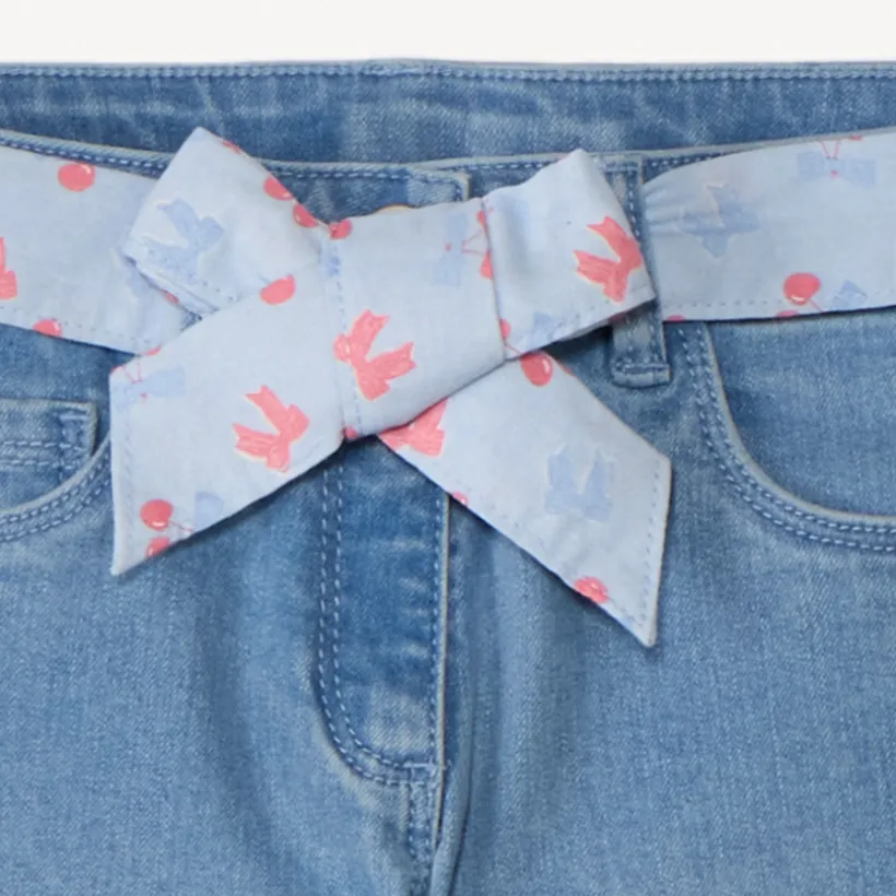 Slim jeans met een gebonden bedrukte riem meisjes