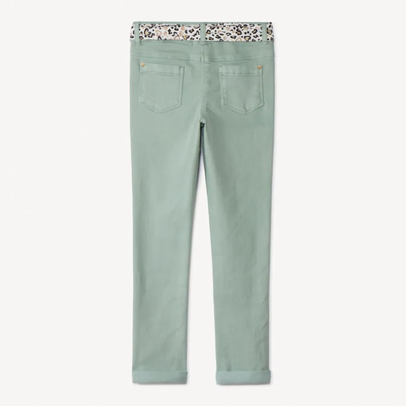 Slim jeans met knoopriem in luipaardprint meisjes