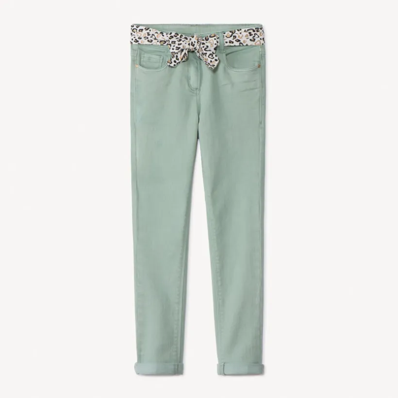 Slim jeans met knoopriem in luipaardprint meisjes