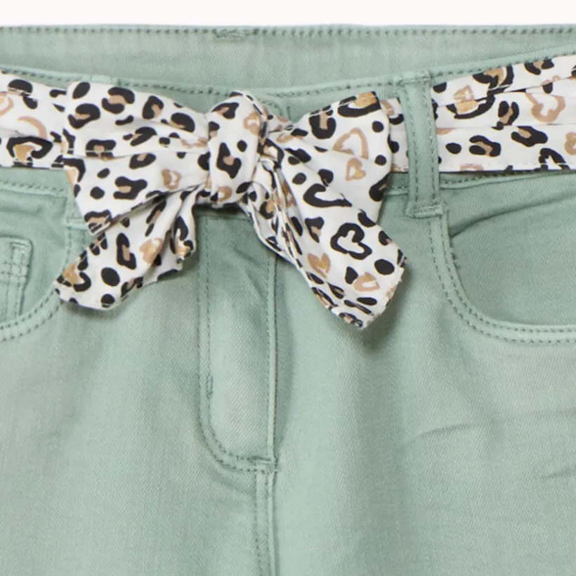 Slim jeans met knoopriem in luipaardprint meisjes