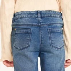 Slimme jeans in blauw denim met used effect meisjes