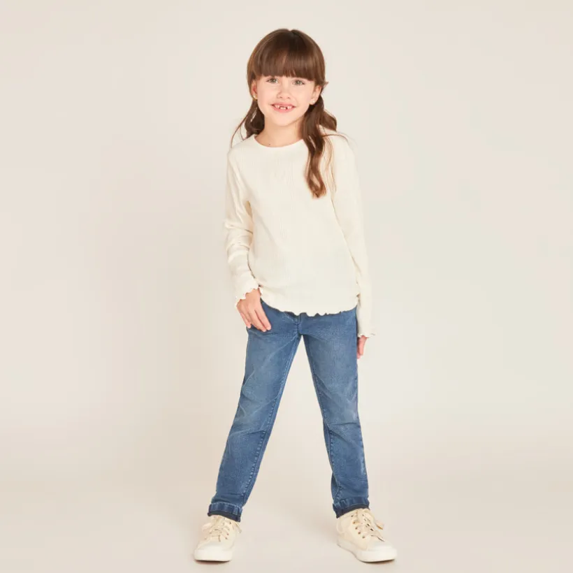 Slimme jeans in blauw denim met used effect meisjes