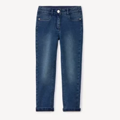 Slimme jeans in blauw denim met used effect meisjes