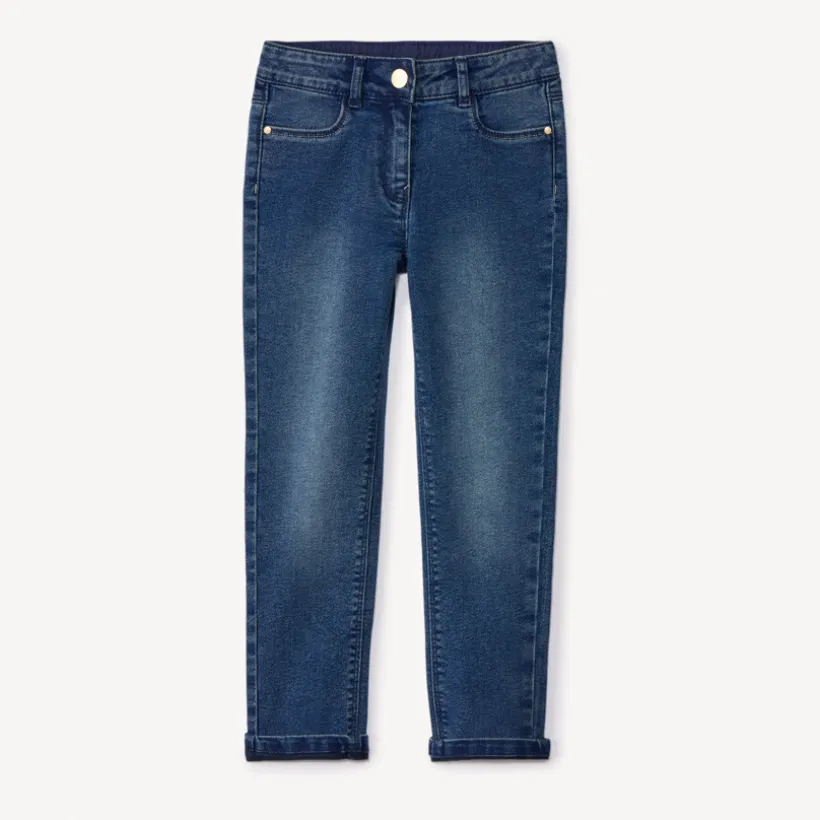 Slimme jeans in blauw denim met used effect meisjes