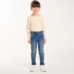 Slimme jeans in blauw denim met used effect meisjes