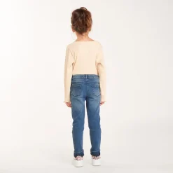 Slimme jeans in blauw denim met used effect meisjes