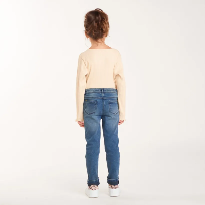 Slimme jeans in blauw denim met used effect meisjes