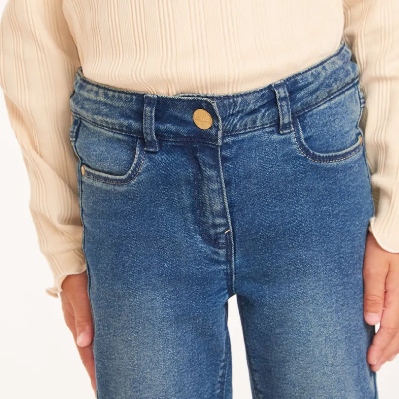 Slimme jeans in blauw denim met used effect meisjes