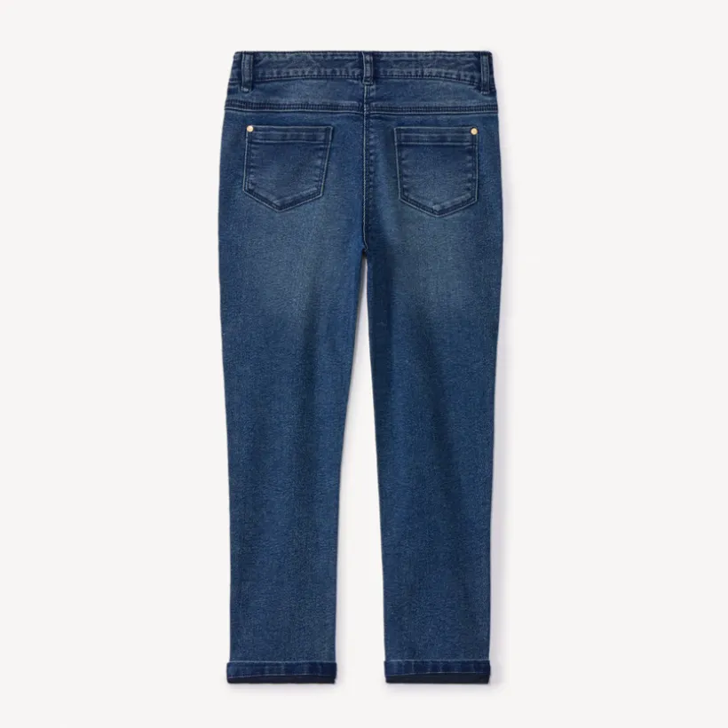 Slimme jeans in blauw denim met used effect meisjes