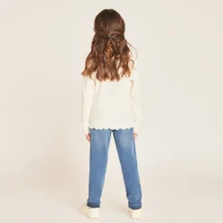 Slimme jeans in blauw denim met used effect meisjes