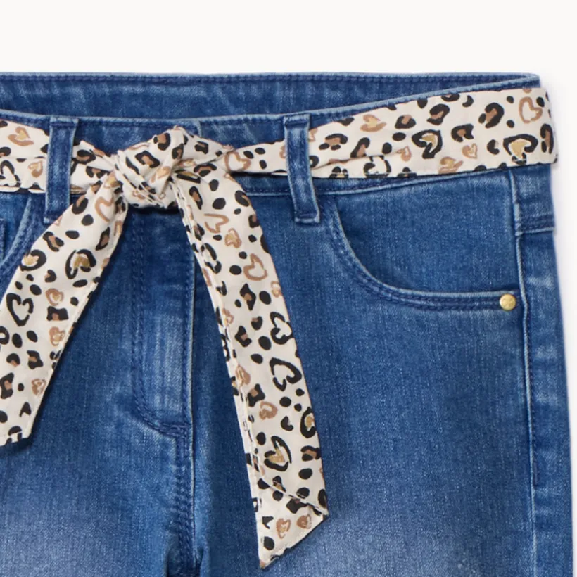 Slimme jeans met halsdoekriem in print meisjes