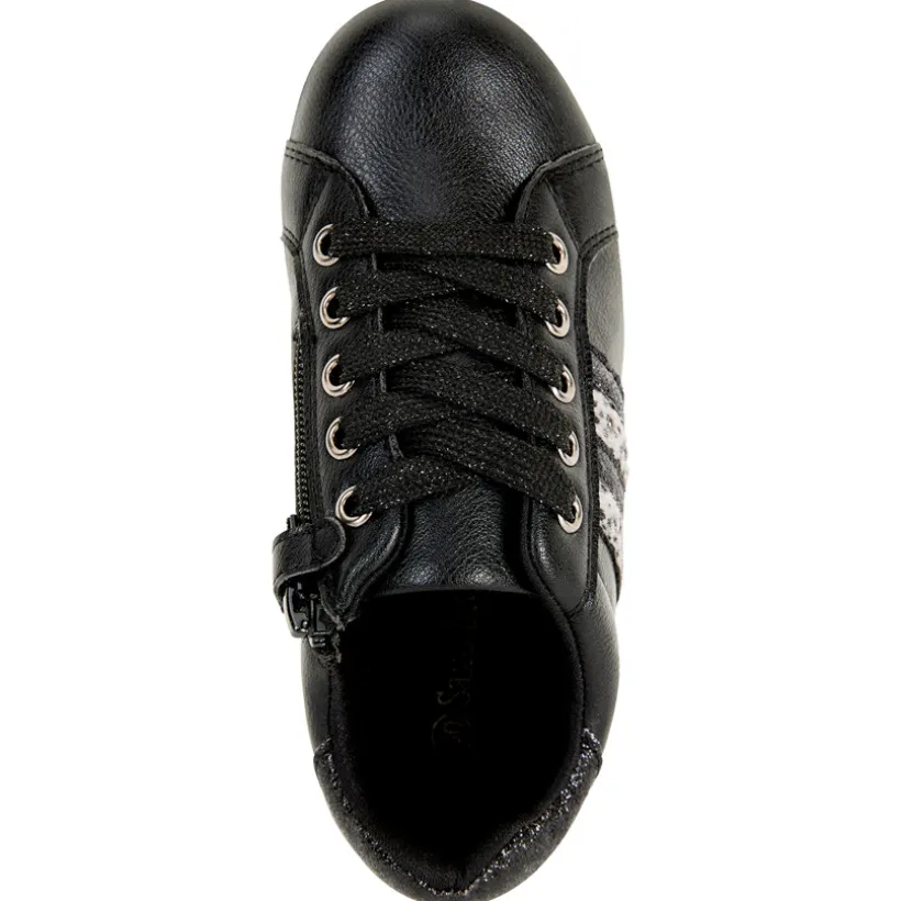 Sneakers in zwart met leder effect en pailletten meisjes