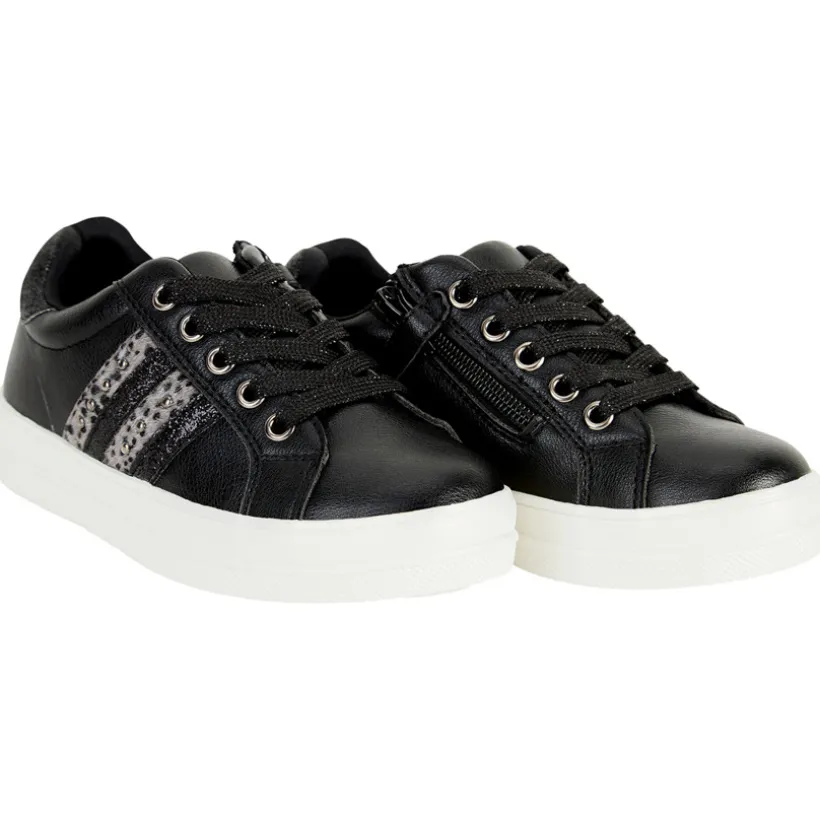 Sneakers in zwart met leder effect en pailletten meisjes