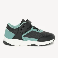 Sneakers laag met elastische veters en velcro, antraciet met groene accenten, jongens