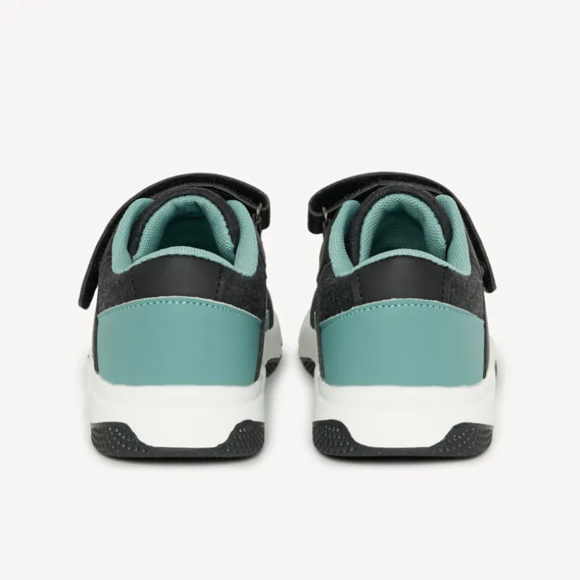 Sneakers laag met elastische veters en velcro, antraciet met groene accenten, jongens