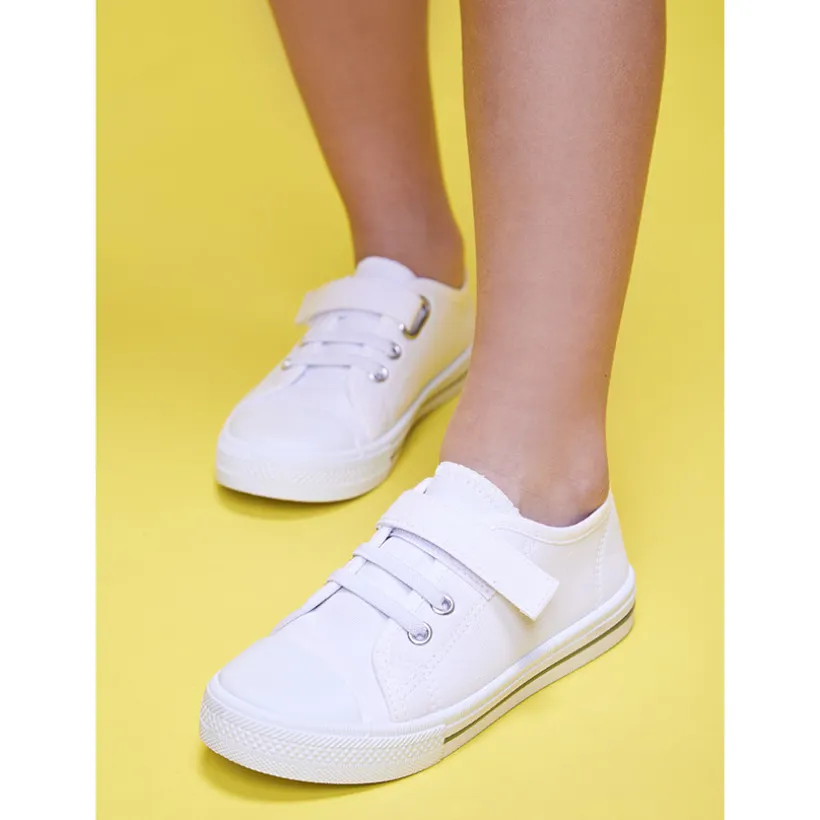 Sneakers lage van stof met veters + klittenband voor jongen