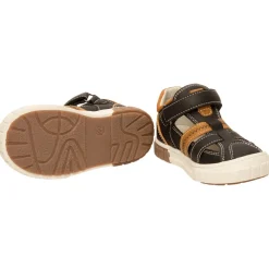 Sneakers met perforaties en leder effect met klittenband voor babyjongen