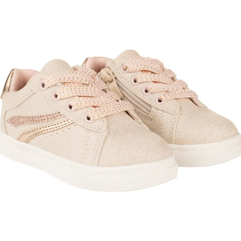 Sneakers poederroze met veters en rits voor meisjesbaby