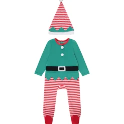Speelse Kerstelf pyjama + muts voor baby