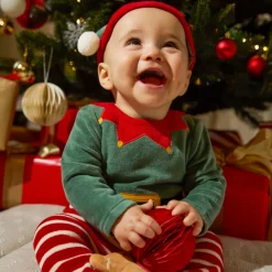 Speelse kerstelf slaapset + velours muts voor baby