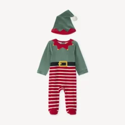 Speelse kerstelf slaapset + velours muts voor baby