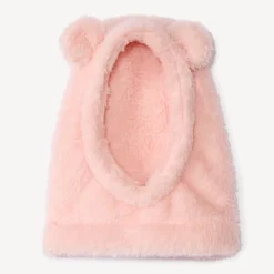 Speelse sherpa capuchon effen roze voor babymeisje