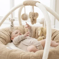 Speeltapijt Teddy Bouclette poef met speelboog - Beige