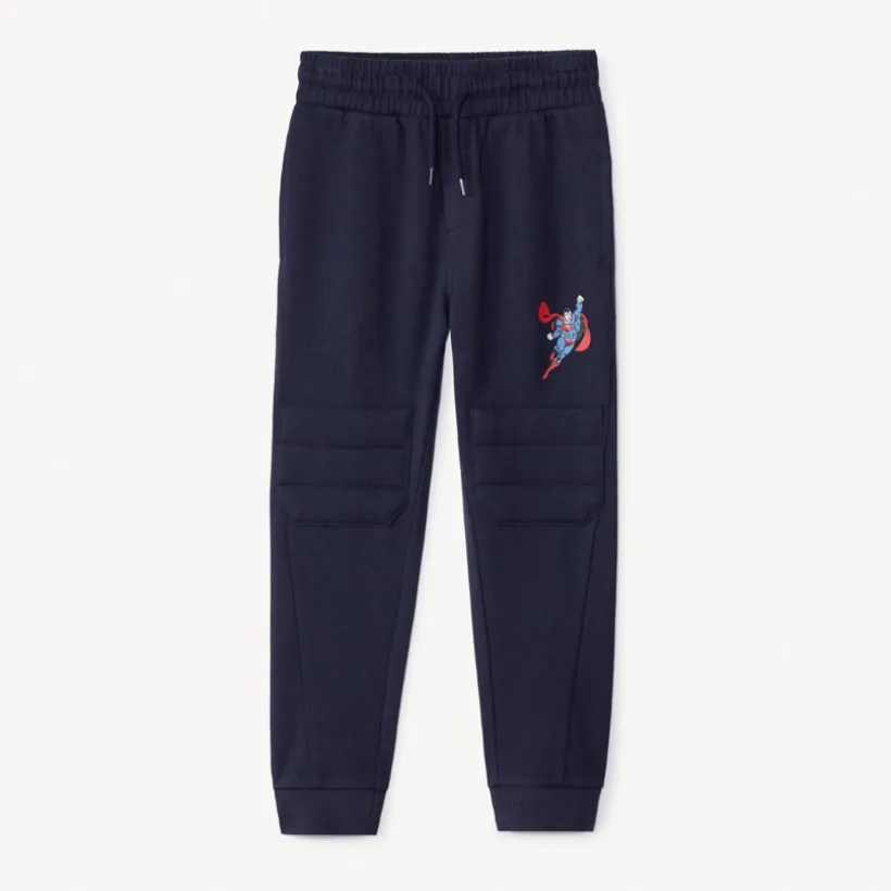 Sportbroek effen Super Man Warner jongens marineblauw met print