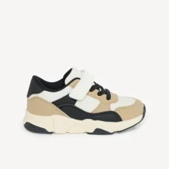 Sportieve jongens sneakers met klittenband in beige en zwart