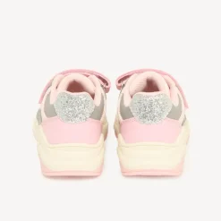 Sportieve meisjes sneakers met klittenband in roze en glitters