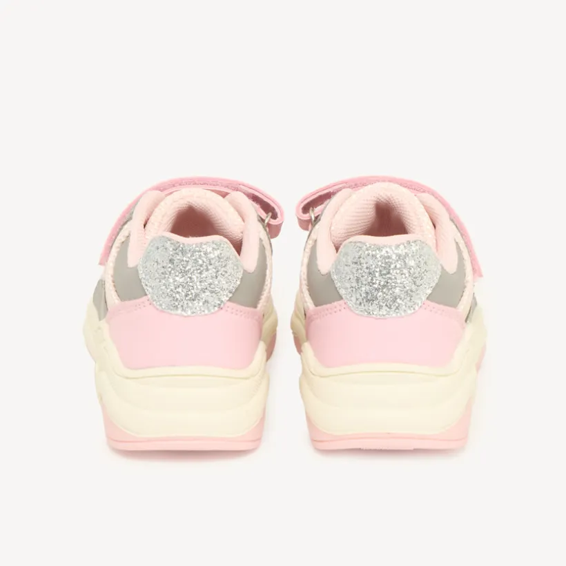 Sportieve meisjes sneakers met klittenband in roze en glitters