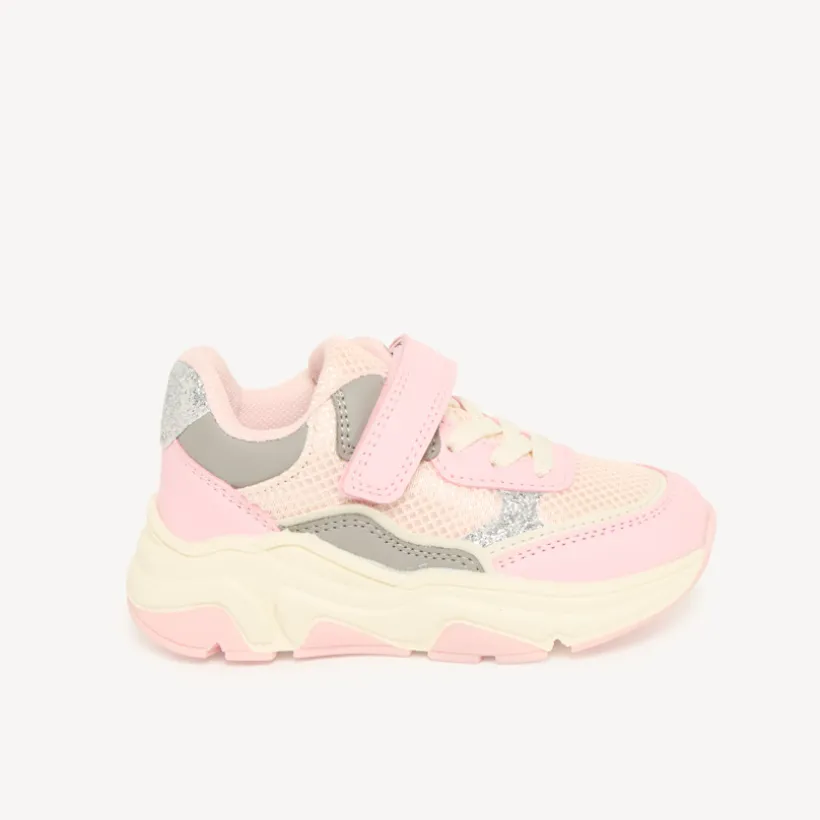 Sportieve meisjes sneakers met klittenband in roze en glitters
