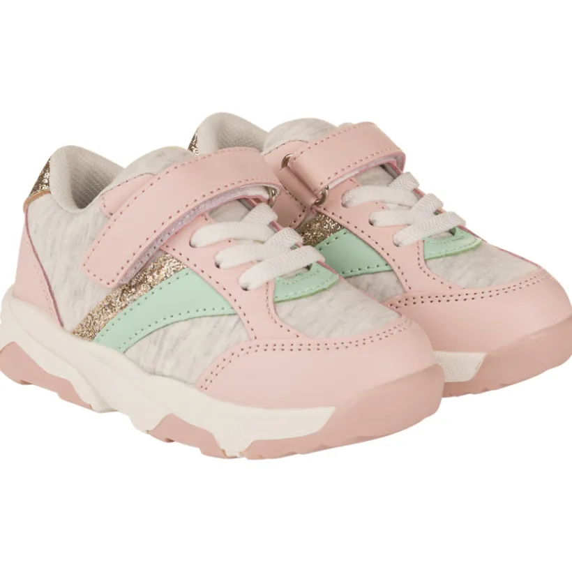 Sportieve sneakers in grijs met veters en klittenband meisjes