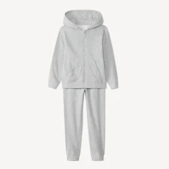Sportset in effen fleece jongens lichtgrijs gemêleerd