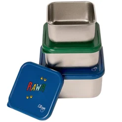 Stapelbare lunchbox van roestvrij staal 3STKS Blue Dino