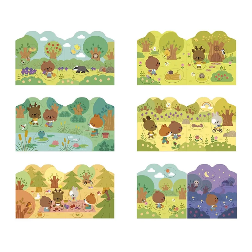 Stickersboek La Forêt van Janod voor creatieve spelletjes vanaf 18 maanden met herpositioneerbare stickers en 7 geïllustreerde scènes