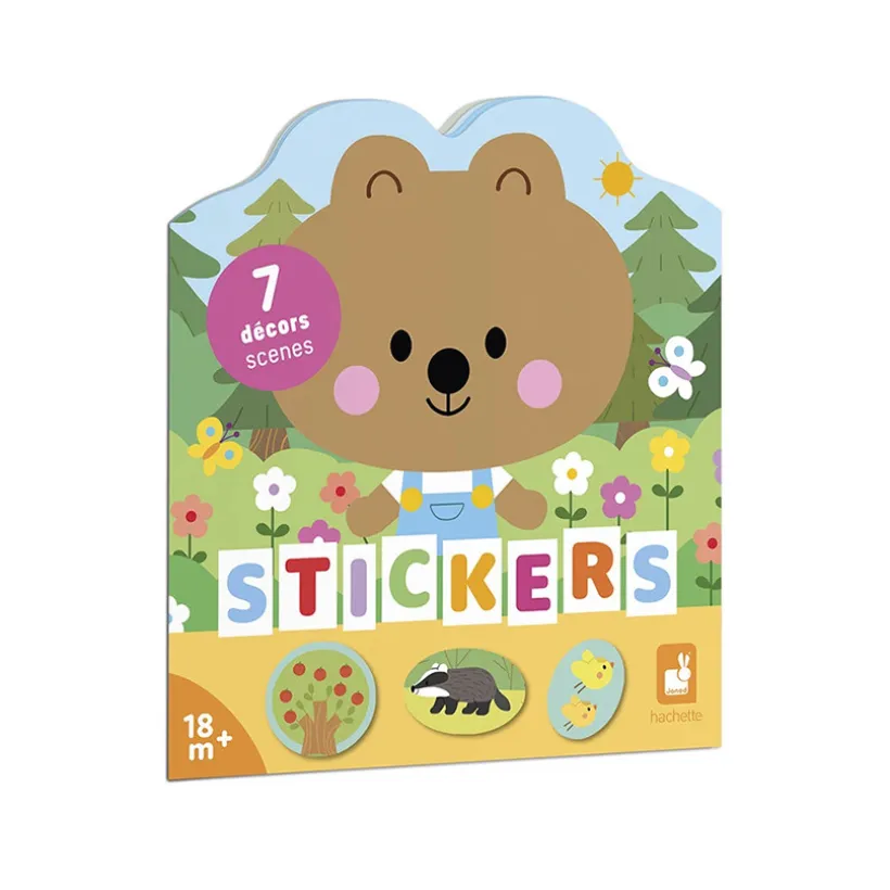 Stickersboek La Forêt van Janod voor creatieve spelletjes vanaf 18 maanden met herpositioneerbare stickers en 7 geïllustreerde scènes