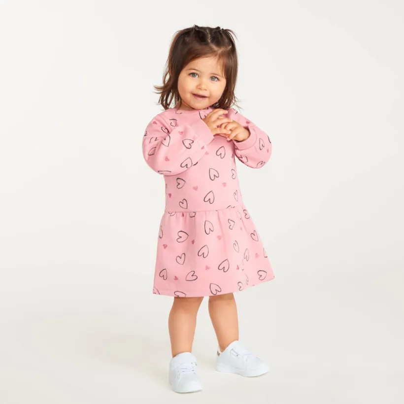 Sweater jurk met lange mouwen voor babymeisjes met hartjesprint