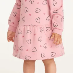 Sweater jurk met lange mouwen voor babymeisjes met hartjesprint