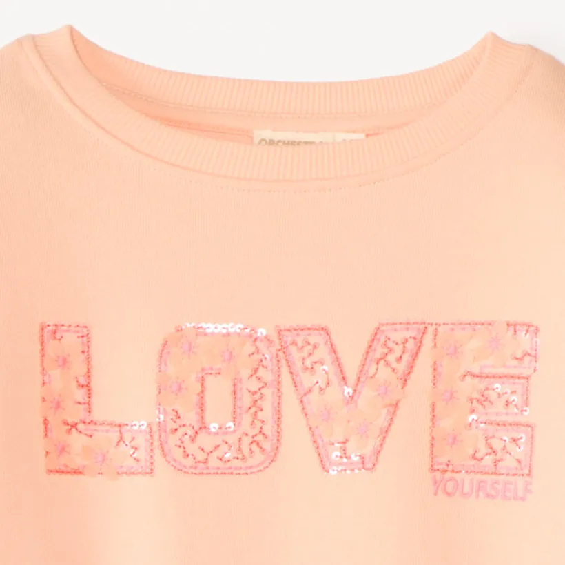 Sweat in fleece met Love print en pailletten meisjes