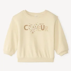 Sweat in fleece 1/2 oversized met fantasieprint voor meisjesbaby.