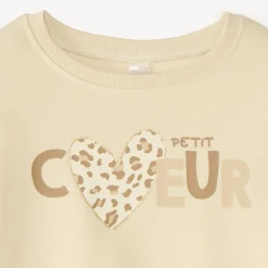 Sweat in fleece 1/2 oversized met fantasieprint voor meisjesbaby.