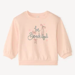 Sweat in fleece 1/2 oversized met fantasieprint voor meisjesbaby.
