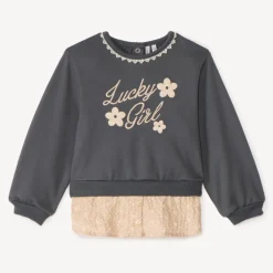 Sweat 2-in-1 van geborduurd fleecemateriaal voor babymeisjes