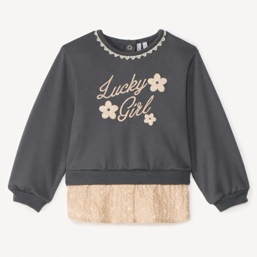 Sweat 2-in-1 van geborduurd fleecemateriaal voor babymeisjes