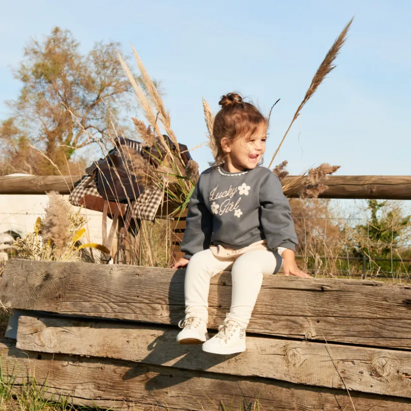Sweat 2-in-1 van geborduurd fleecemateriaal voor babymeisjes