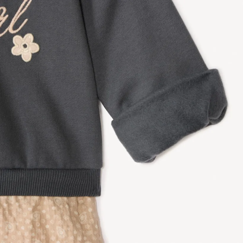 Sweat 2-in-1 van geborduurd fleecemateriaal voor babymeisjes